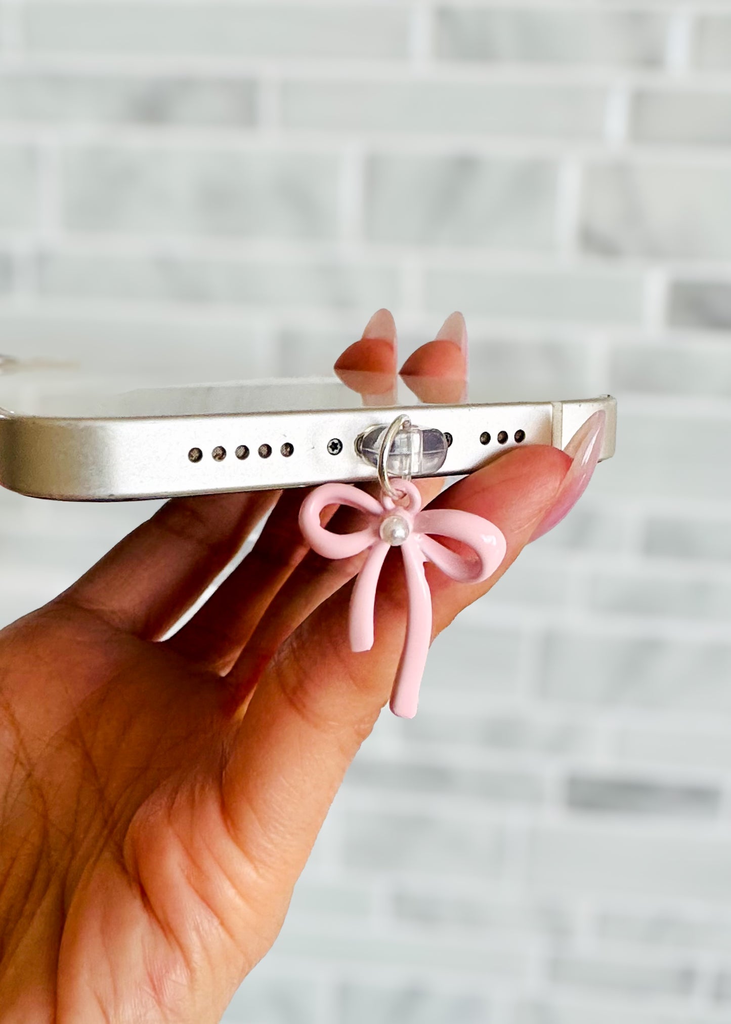 pink bow charge port charm