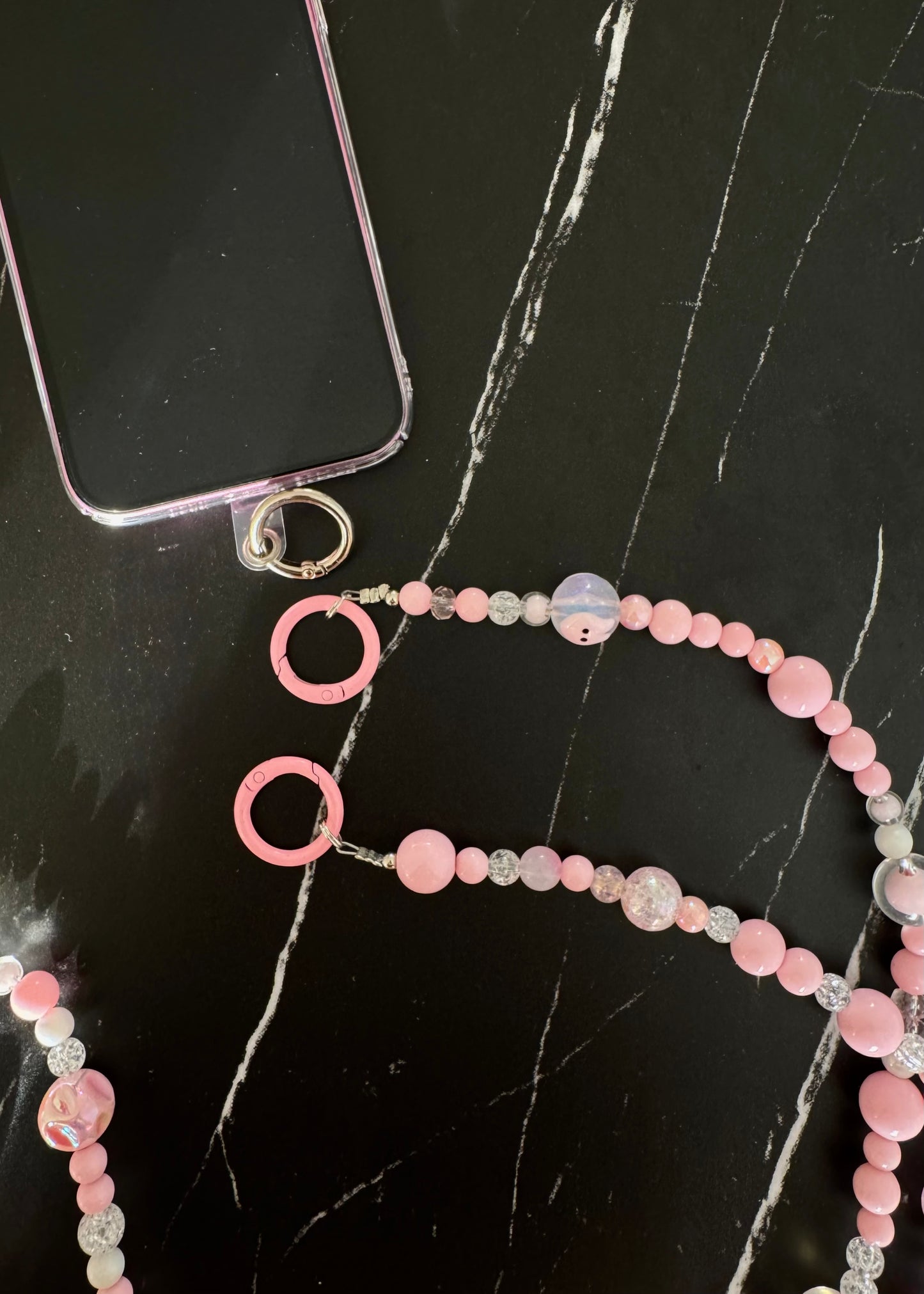 pink marbles crossbody phone chain