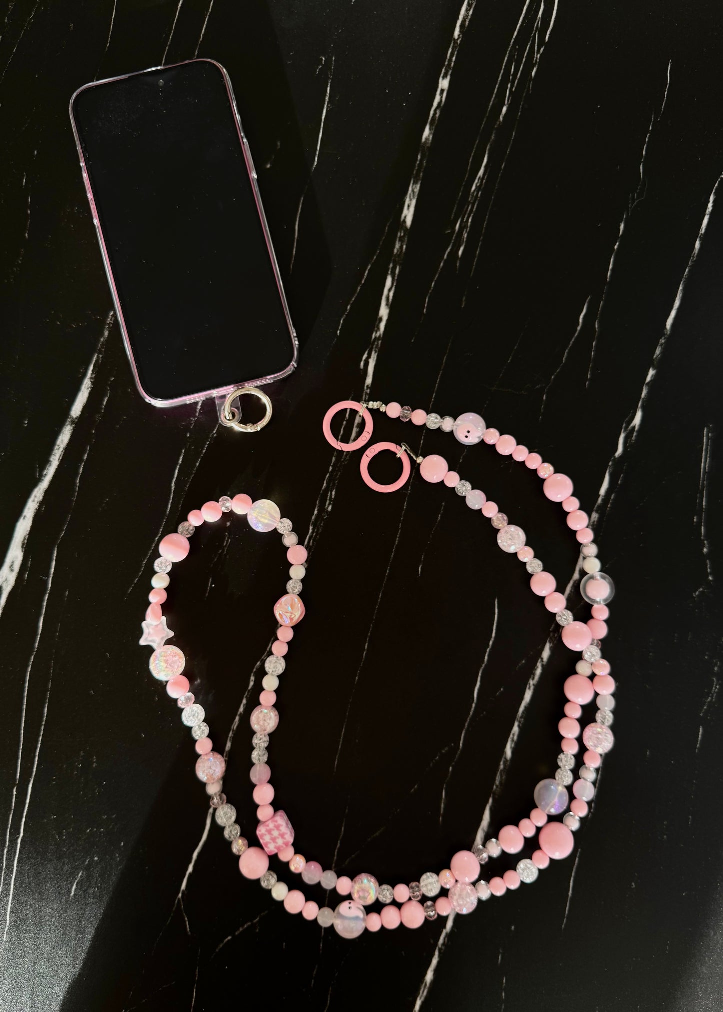 pink marbles crossbody phone chain