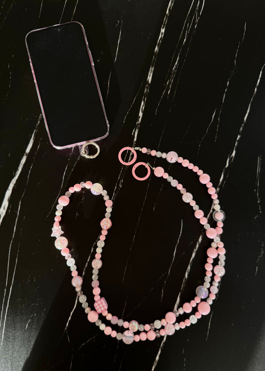 pink marbles crossbody phone chain